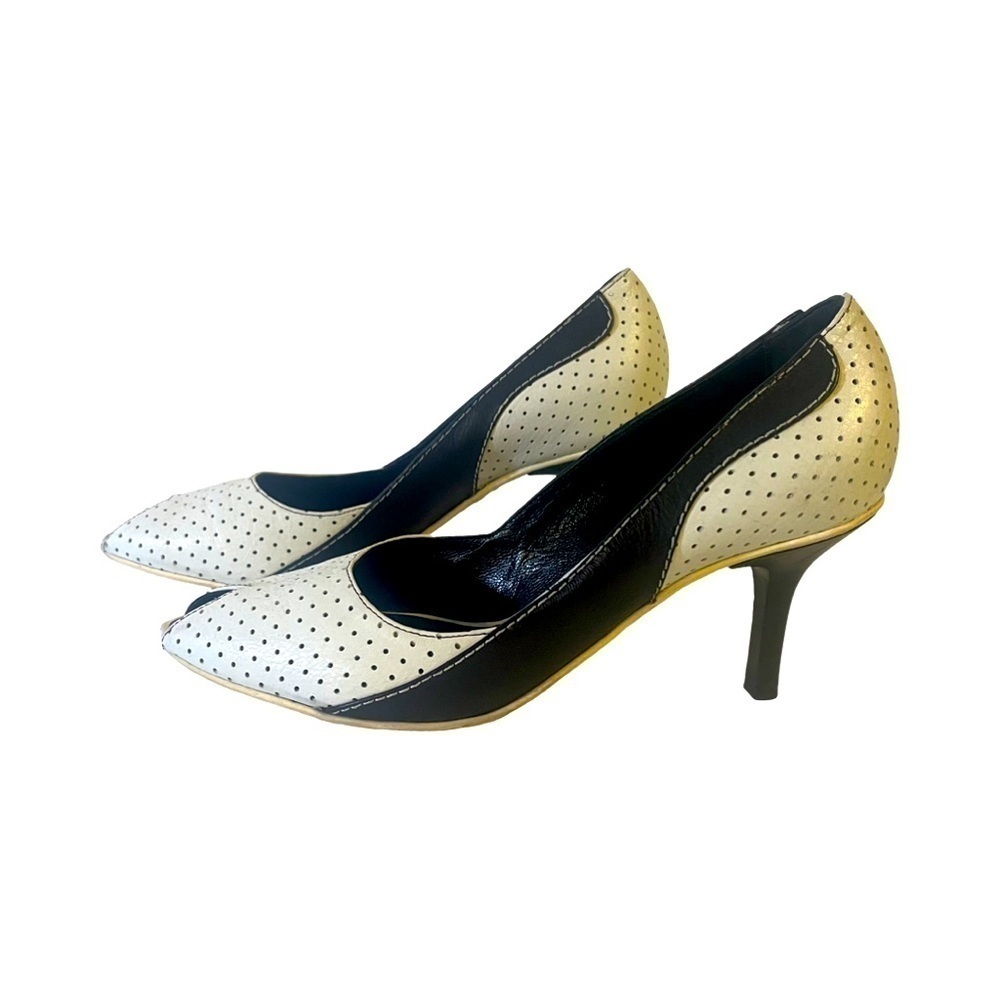 Gianni Versace Black & White Leather Open Toe Heels